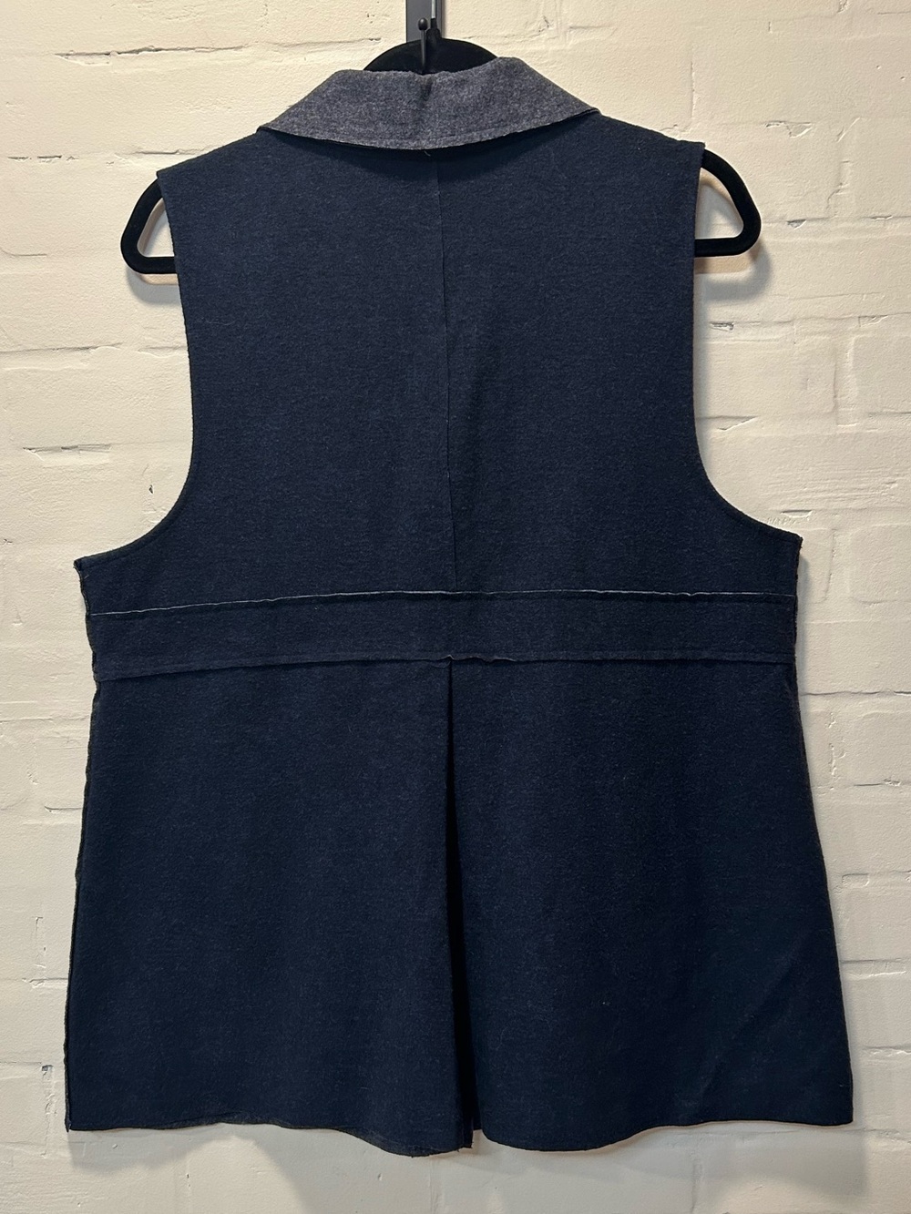Habitat Navy Gray Contrast Button Front Vest Size L Lagenlook Artsy Scandinavian - Picture 6 of 9